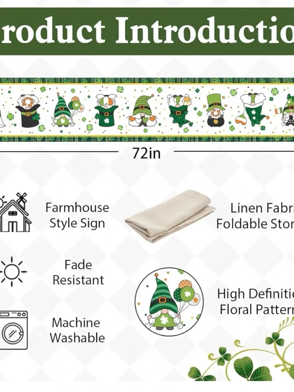 St. Patrick's Day Gnome Table Runner - Green Holiday Decor